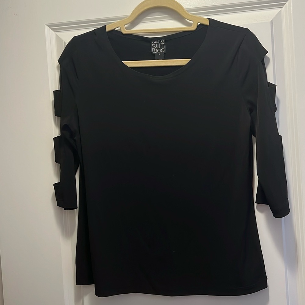 Clara SunWoo Black Square Cut out shirt